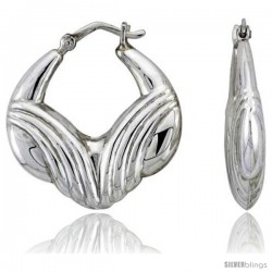 Sterling Silver High Polished Hoop Earrings, 1 1/16" Long -Style Te66