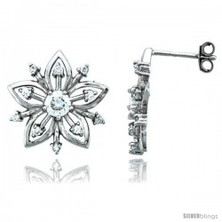 Sterling Silver Jeweled Flower Post Earrings, w/ Cubic Zirconia stones, 11/16 (18 mm)