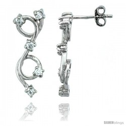 Sterling Silver Jeweled Twisted Post Earrings, w/ Cubic Zirconia stones, 7/8 (23 mm)