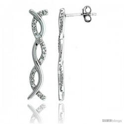 Sterling Silver Jeweled Post Earrings, w/ Cubic Zirconia stones, 1 3/16 (31 mm)