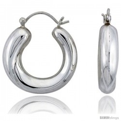 Sterling Silver High Polished Hoop Earrings, 1 1/8" Long -Style Te67