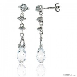 Sterling Silver Jeweled Post Earrings, w/ Pear-shaped Crystal & Cubic Zirconia, 1 7/16 (36 mm)