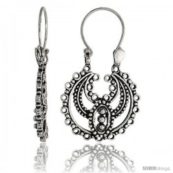 Sterling Silver Filigree Bali Earrings w/ Beads & Circle Cut Outs, 1 1/4" (32 mm) tall