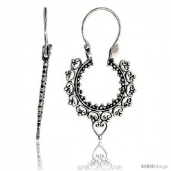 Sterling Silver Filigree Bali Earrings w/ Beads & Heart Cut Outs, 1 5/16" (34 mm) tall