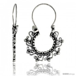 Sterling Silver Filigree Bali Earrings w/ Beads & Swirls, 15/16" (22 mm) tall