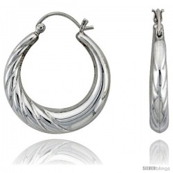 Sterling Silver High Polished Hoop Earrings, 1 1/4" Long -Style Te68