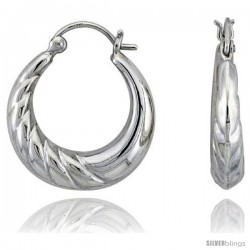 Sterling Silver High Polished Hoop Earrings, 1" Long