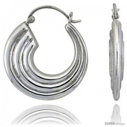 Sterling Silver High Polished Hoop Earrings, 1 1/4" Long -Style Te70
