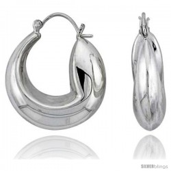 Sterling Silver High Polished Hoop Earrings, 1 1/8" Long -Style Te71