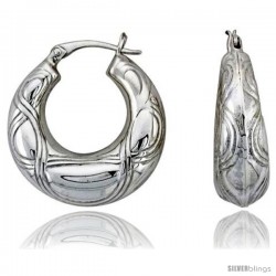 Sterling Silver High Polished Hoop Earrings, 1" Long -Style Te72