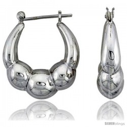 Sterling Silver High Polished Hoop Earrings, 1 1/16" Long -Style Te76