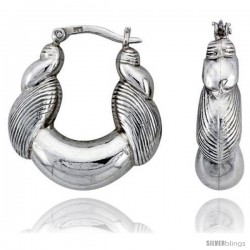 Sterling Silver High Polished Hoop Earrings, 1 1/4" Long -Style Te77