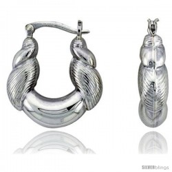 Sterling Silver High Polished Hoop Earrings, 1" Long -Style Te78