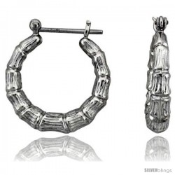 Sterling Silver High Polished Bamboo Style Hoop Earrings, 1" Long