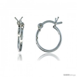 Sterling Silver Tube Hoop Earrings with Post-Snap Closure, 1mm thin 1/2 in round