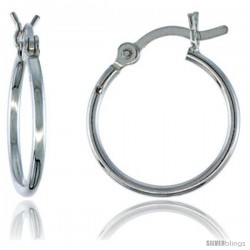 Sterling Silver Tube Hoop Earrings with Post-Snap Closure, 1mm thin 9/16 in round