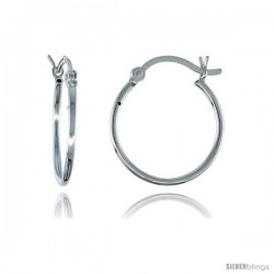 Sterling Silver Tube Hoop Earrings with Post-Snap Closure, 1mm thin 11/16 in round