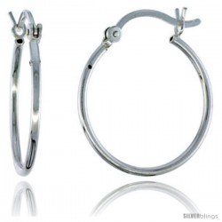 Sterling Silver Tube Hoop Earrings with Post-Snap Closure, 1mm thin 13/16 in round