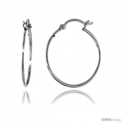 Sterling Silver Tube Hoop Earrings with Post-Snap Closure, 1mm thin 1 in round