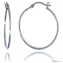 Sterling Silver Tube Hoop Earrings with Post-Snap Closure, 1mm thin 1 3/16 in round