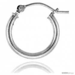 Sterling Silver Tube Hoop Earrings with Post-Snap Closure 2mm thick 5/8 in round