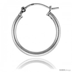 Sterling Silver Tube Hoop Earrings with Post-Snap Closure 2mm thick 3/4 in round