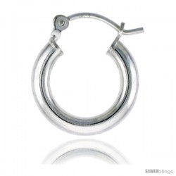 Sterling Silver Tube Hoop Earrings with Post-Snap Closure 2.5mm 9/16 in round