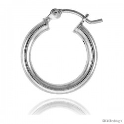 Sterling Silver Tube Hoop Earrings with Post-Snap Closure 2.5mm 5/8 in round