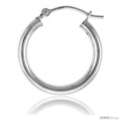 Sterling Silver Tube Hoop Earrings with Post-Snap Closure 2.5mm 13/16 in round