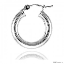 Sterling Silver Tube Hoop Earrings with Post-Snap Closure 3mm thick 5/8 in round