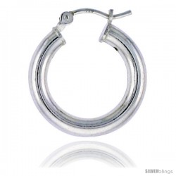 Sterling Silver Tube Hoop Earrings with Post-Snap Closure 3 mm thick 11/16 in round