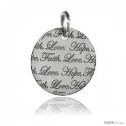 Sterling Silver FAITH LOVE HOPE Round Pendant, 30mm (1 3/16 in) wide