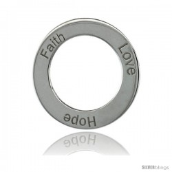 Sterling Silver FAITH LOVE HOPE Open Circle Disc Pendant, 21mm (13/16 in) wide