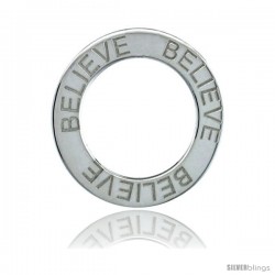 Sterling Silver BELIEVE Open Circle Disc Pendant, 21mm (13/16 in) wide