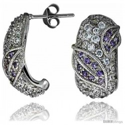 Sterling Silver 3/4" (20 mm) tall Jeweled Post Earrings, Rhodium Plated w/ High Quality CZ Stones