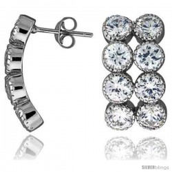 Sterling Silver 13/16" (21 mm) tall Jeweled Post Earrings, Rhodium Plated w/ 8 (5 mm) High Quality CZ Stones