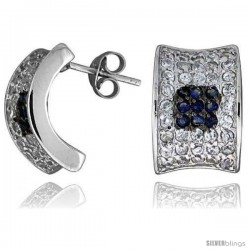 Sterling Silver 5/8" (16 mm) tall Jeweled Post Earrings, Rhodium Plated w/ High Quality Blue & White CZ Stones