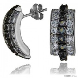 Sterling Silver 3/4" (19 mm) tall Jeweled Post Earrings, Rhodium Plated w/ 2mm High Quality CZ Stones