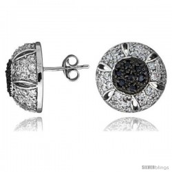 Sterling Silver 5/8" (16 mm) tall Jeweled Half-ball Post Earrings, Rhodium Plated w/ High Quality Black & White CZ Stones
