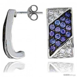 Sterling Silver 3/4" (19 mm) tall Jeweled Rectangular Post Earrings, Rhodium Plated w/ High Quality Synthetic Amethyst & White