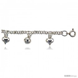 Sterling Silver Anklet w/ Hearts and Chime Balls