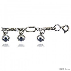 Sterling Silver Fancy Twisted Link Anklet w/ Chime Balls