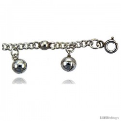 Sterling Silver Curb Link Anklet w/ Beads & Chime Balls