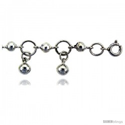 Sterling Silver Circle Link Anklet w/ Beads & Chime Balls