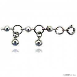 Sterling Silver Circle Link Anklet w/ Beads & Chime Balls