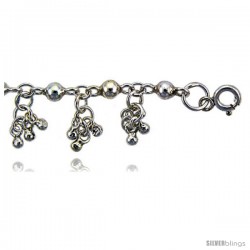 Sterling Silver Anklet w/ Clustered Beads