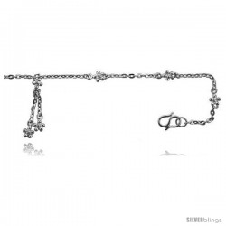 Sterling Silver Anklet w/ Teeny Flowers -Style 6ca426