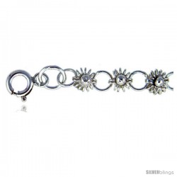 Sterling Silver Anklet w/ Flowers -Style 6ca434