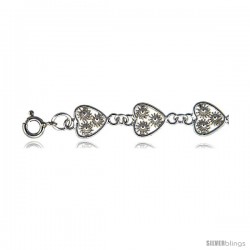 Sterling Silver Anklet w/ Cut Out Hearts and Flowers