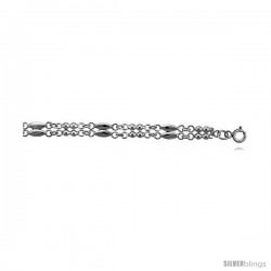 Sterling Silver Double Strand Anklet w/ Beads & Marquise-shaped Links